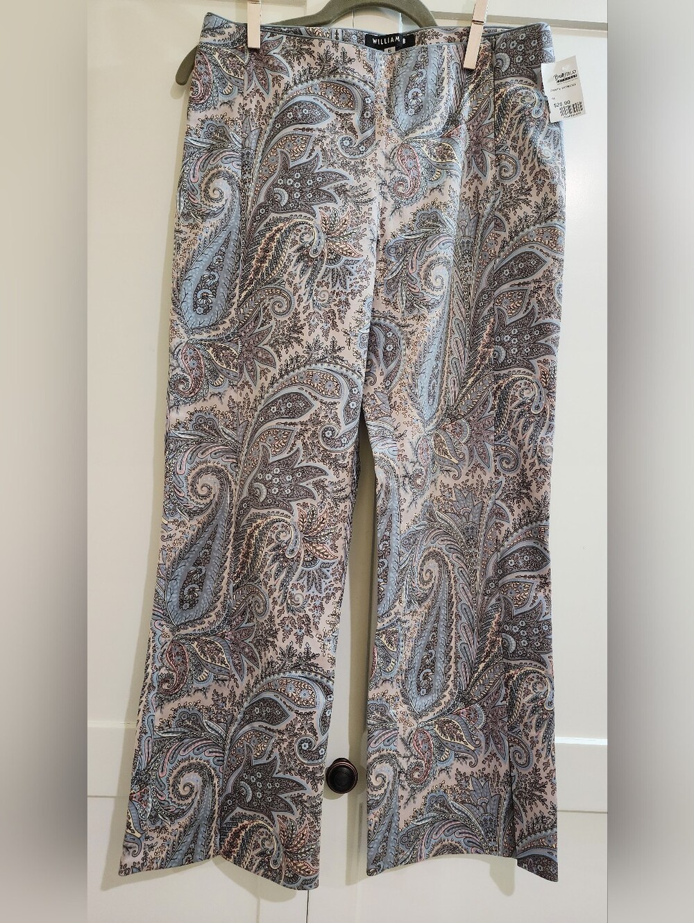 Paisley Print Wide-Leg Pants in Blue and Cream